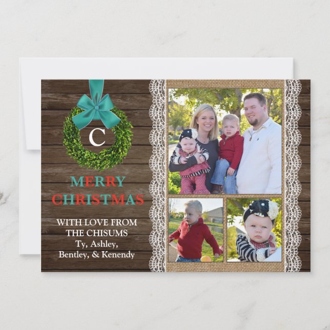 Tarjeta de Navidades de guirnaldas de Boxwood con  (Anverso)