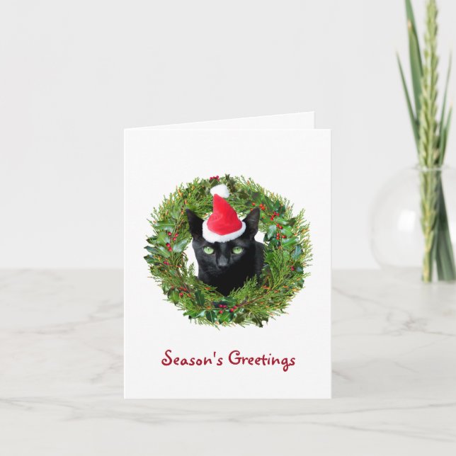 Tarjeta de Navidades de guirnaldas para gato negro (Anverso)