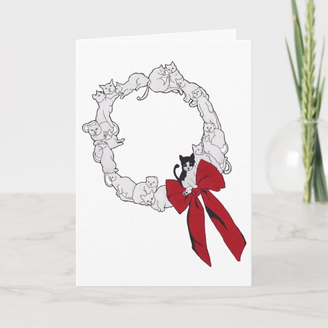 Tarjeta de Navidades de guirnaldas para gatos (Anverso)