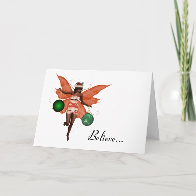 Tarjeta de Navidades de hadas de Navidades afroame (Anverso)