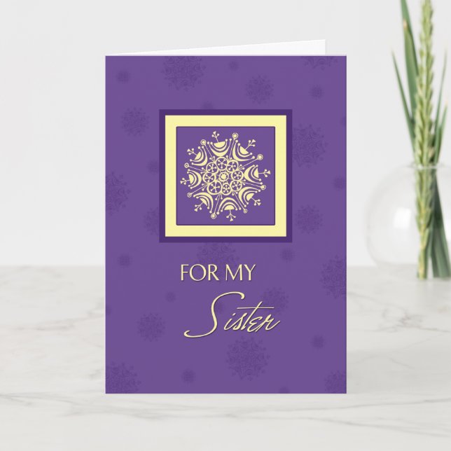 Tarjeta de Navidades de hermandad Purple Snowflake (Anverso)