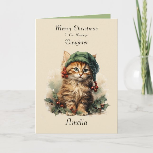 Tarjeta de Navidades de hija de gatito (Anverso)