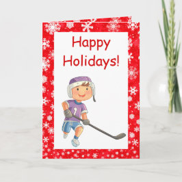 Tarjeta de Navidades de hockey - Boy player - rojo