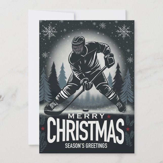 Tarjeta de Navidades de hockey de saludos de tempo (Anverso)