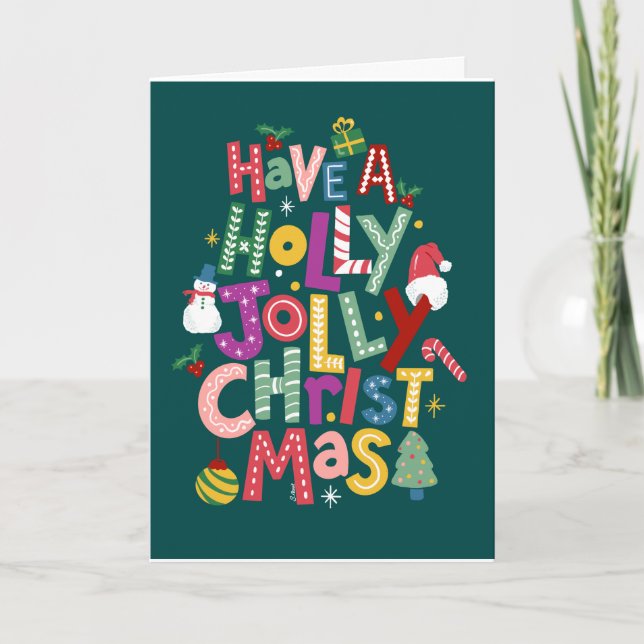 Tarjeta de Navidades de Holly Jolly (Anverso)