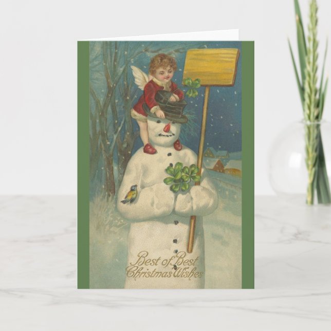 Tarjeta de Navidades de Hombre de Nieve y Ángel de (Anverso)