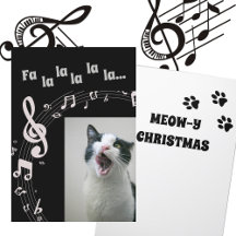 Tarjeta de Navidades de humor canto al gato - Blan