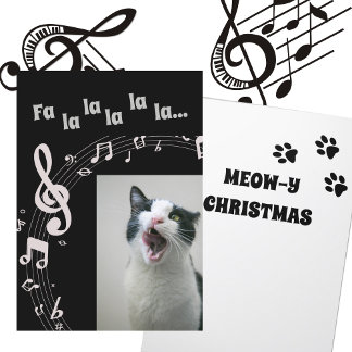 Tarjeta de Navidades de humor canto al gato - Blan