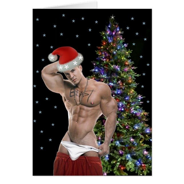 Tarjeta de Navidades de Hunk Buff Santa (Frente)