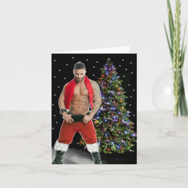 Tarjeta de Navidades de Hunk Buff Santa (Anverso)