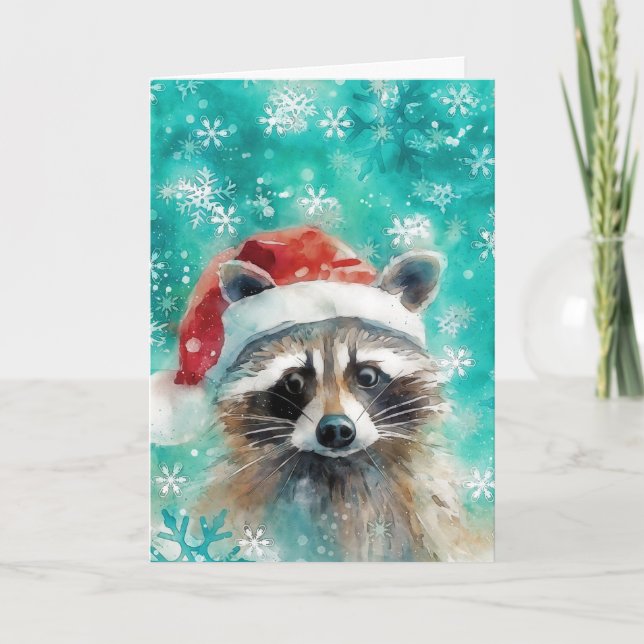 Tarjeta de Navidades de impresión de mapache multi (Anverso)