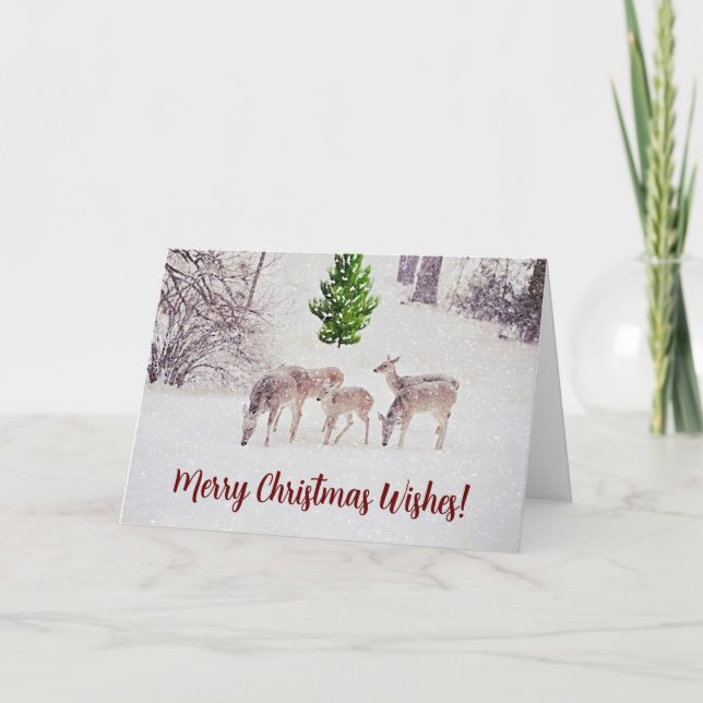 Tarjeta de Navidades de invierno de ciervo salvaje (Anverso)