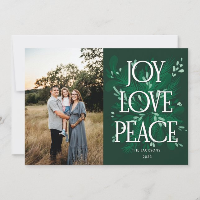 Tarjeta de Navidades de Joy Love Peace (Anverso)