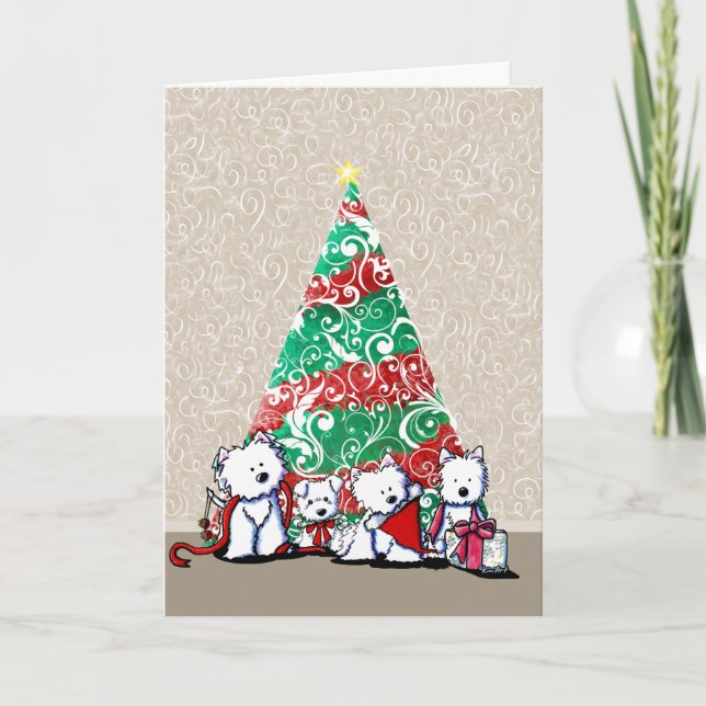 Tarjeta de Navidades de KiniArt Westie Terriers (Anverso)