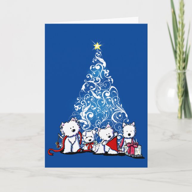 Tarjeta de Navidades de KiniArt Westie Terriers (Anverso)