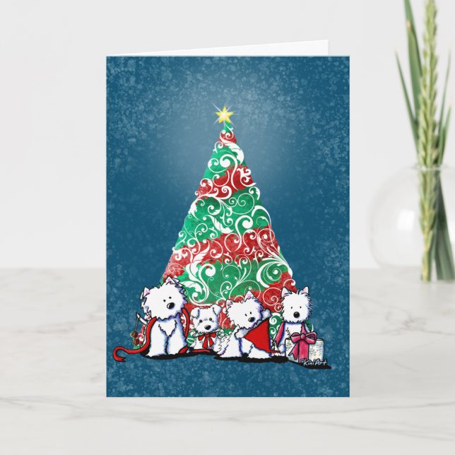 Tarjeta de Navidades de KiniArt Westie Terriers (Anverso)