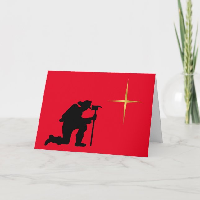 Tarjeta de Navidades de Kneeling de Fireman (Anverso)