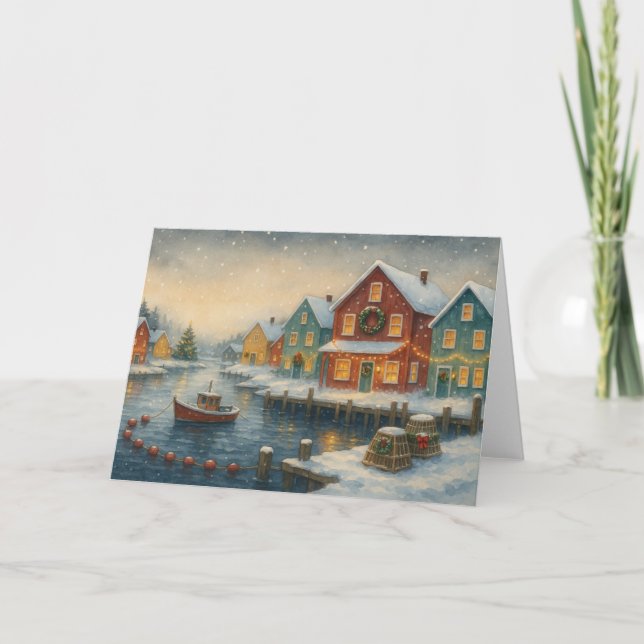 Tarjeta de Navidades de la aldea pesquera (Anverso)