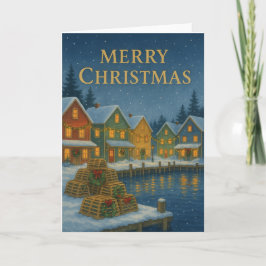 Tarjeta de Navidades de la aldea pesquera costera