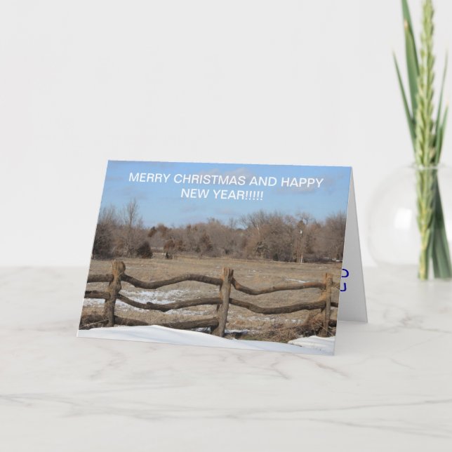 TARJETA de Navidades de la cerca de madera de niev (Anverso)