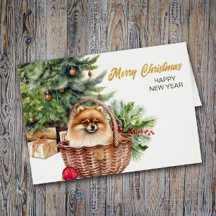 Tarjeta de Navidades de la cesta de mimbre de perr