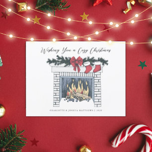 Tarjeta de Navidades de la chimenea acogedora y fe