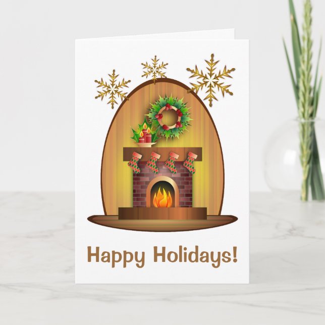 Tarjeta de Navidades de la chimenea de bonito (Anverso)