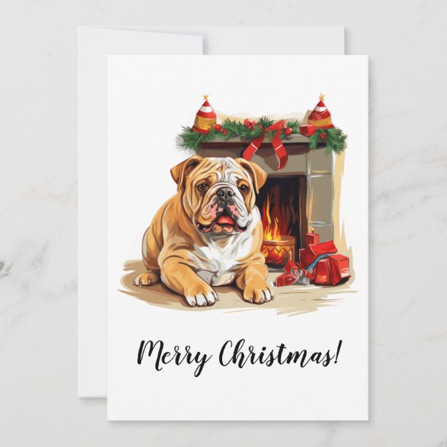 Tarjeta de Navidades de la chimenea del Bulldog in (Anverso)