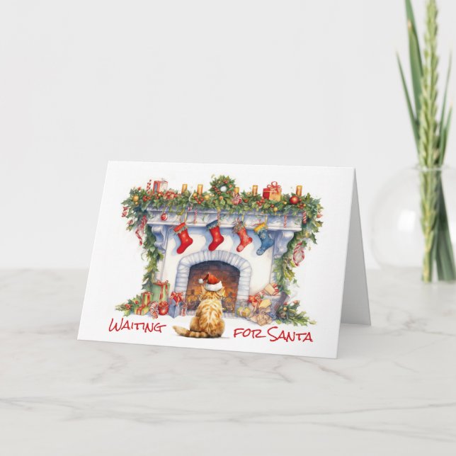 Tarjeta de Navidades de la chimenea del gato Ginge (Anverso)