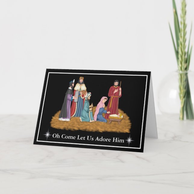 Tarjeta de Navidades de la escena de la natividad (Anverso)