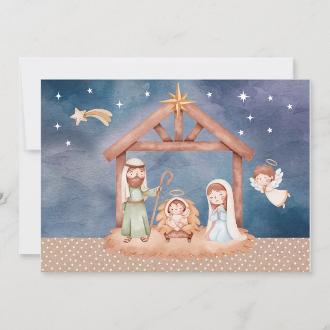 Tarjeta de Navidades de la escena de la natividad (Anverso)