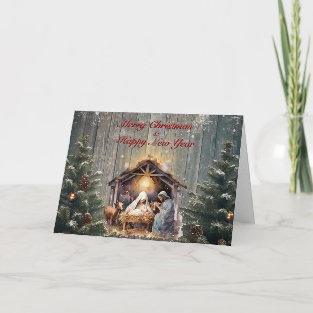 Tarjeta de Navidades de la escena de la natividad (Anverso)