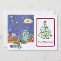 Tarjeta de Navidades de la escena de un pueblo aco