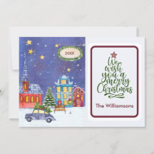 Tarjeta de Navidades de la escena de un pueblo aco