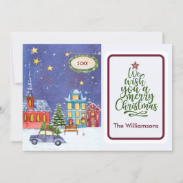 Tarjeta de Navidades de la escena de un pueblo aco