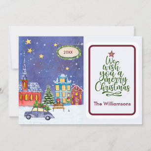 Tarjeta de Navidades de la escena de un pueblo aco