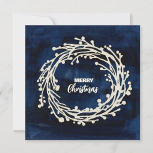 Tarjeta de Navidades de la guirnalda azul de la ma