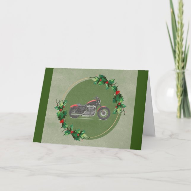 Tarjeta de Navidades de la motocicleta roja en la  (Anverso)