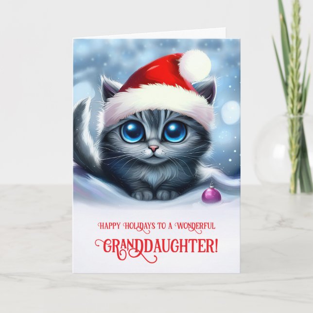 Tarjeta de Navidades de la nieta Cute Kitten (Anverso)