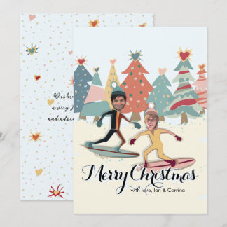 Tarjeta de Navidades de la pareja Snowboard