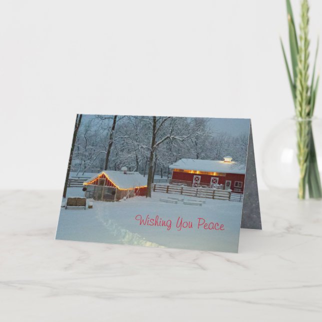 Tarjeta de Navidades de la tranquila granja Snowy  (Anverso)