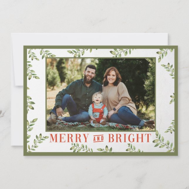Tarjeta de Navidades de la vegetación fresca y bri (Anverso)