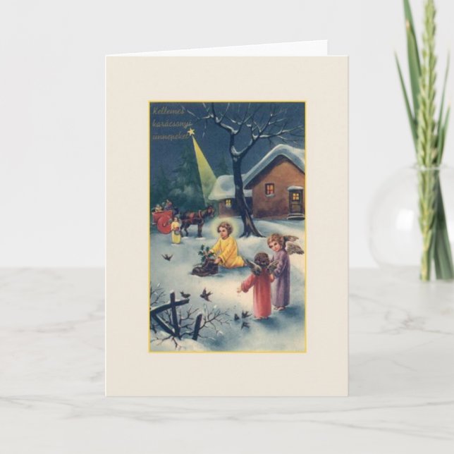 Tarjeta de Navidades de la vendimia húngara Karács (Anverso)