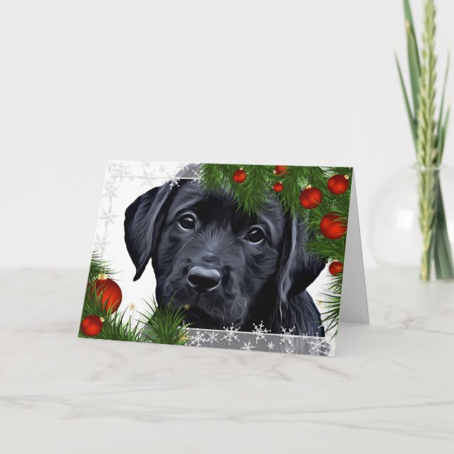 Tarjeta de Navidades de Laboratorio Negro - Perro  (Anverso)