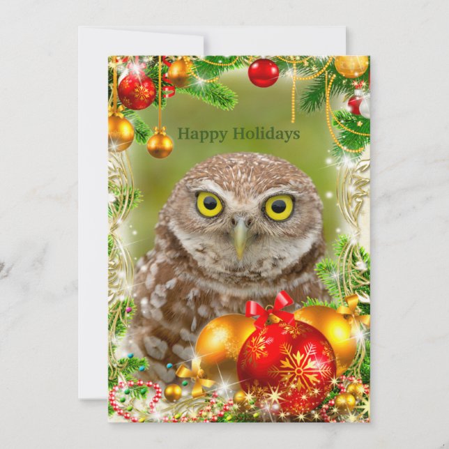 Tarjeta de Navidades de lechuza en llamas (Anverso)