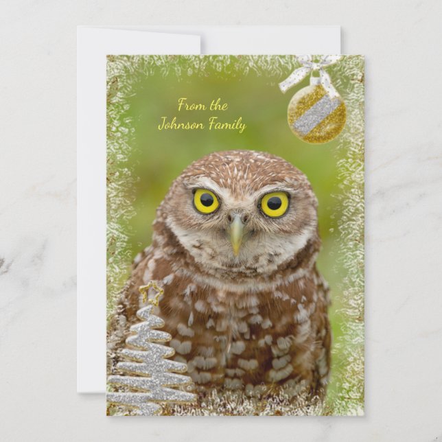 Tarjeta de Navidades de lechuza en llamas (Anverso)
