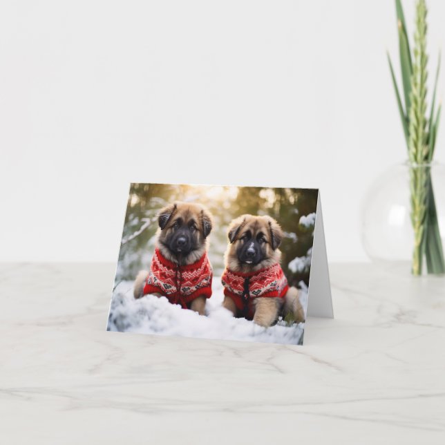 Tarjeta de Navidades de Leonberger Puppies (Anverso)