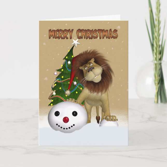 Tarjeta de Navidades de leones - Feliz león navide (Anverso)