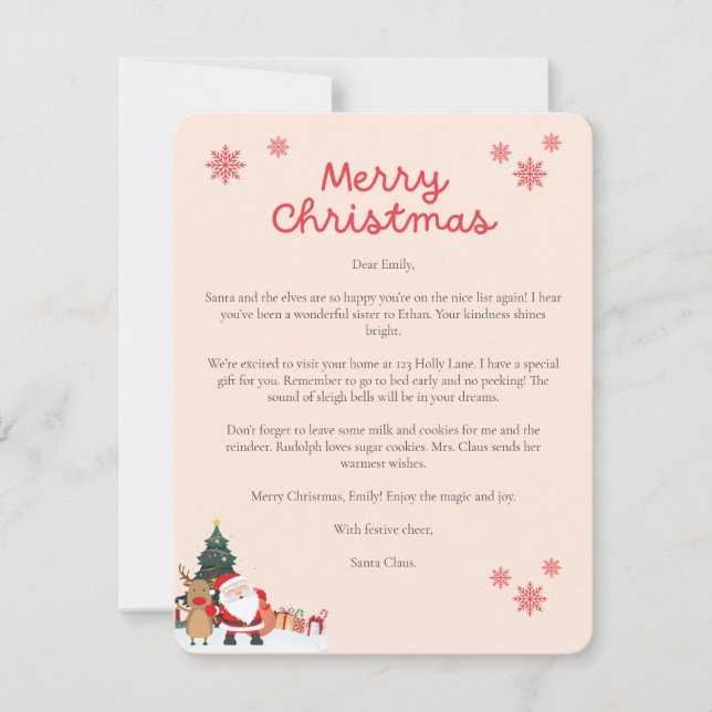 Tarjeta de Navidades de letras Santa para niños (Anverso)