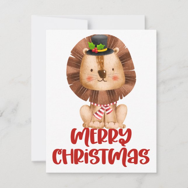 Tarjeta de Navidades de Lion Cute Watercolor (Anverso)